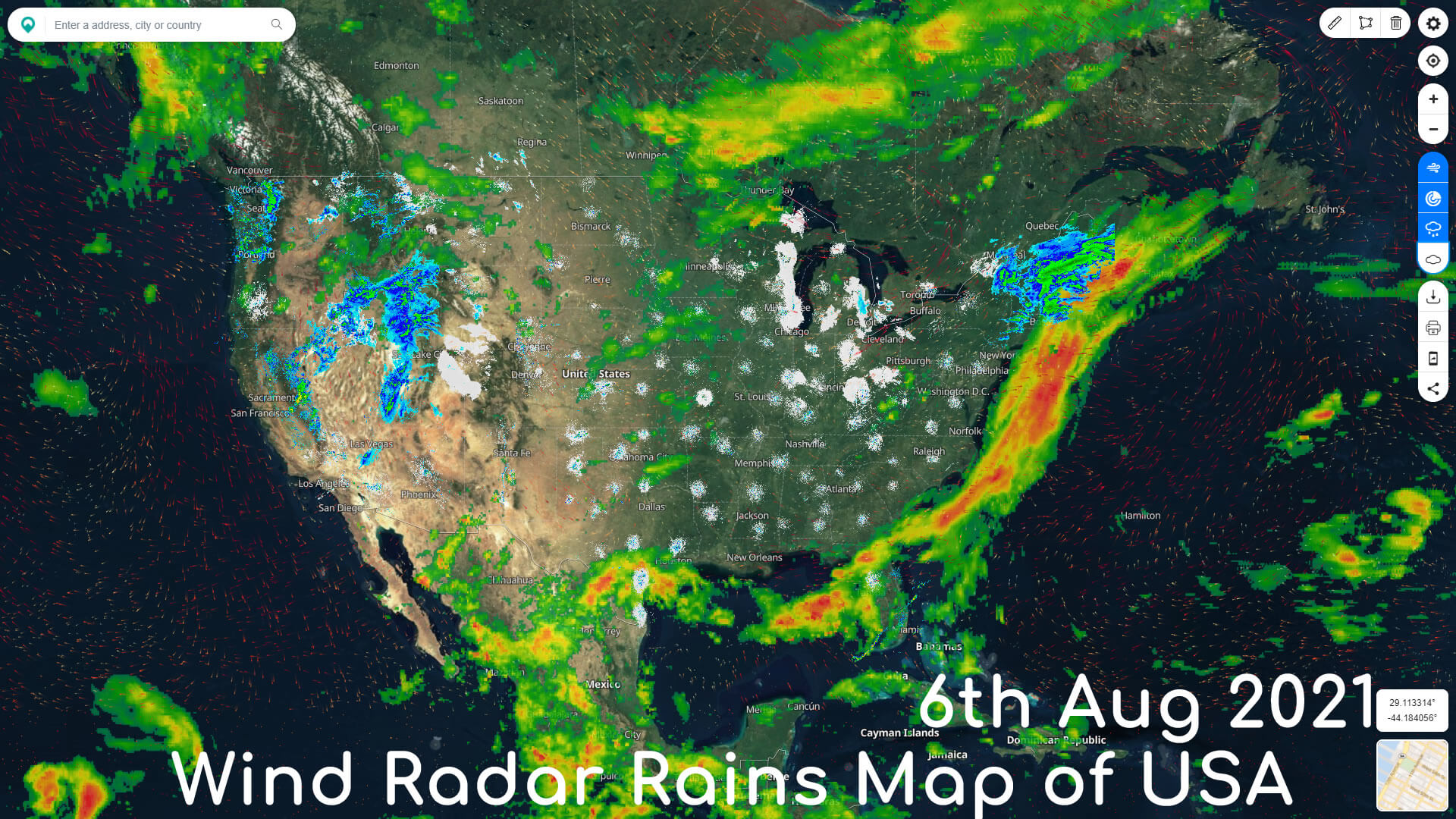 Wind Radar Rains Map of USA